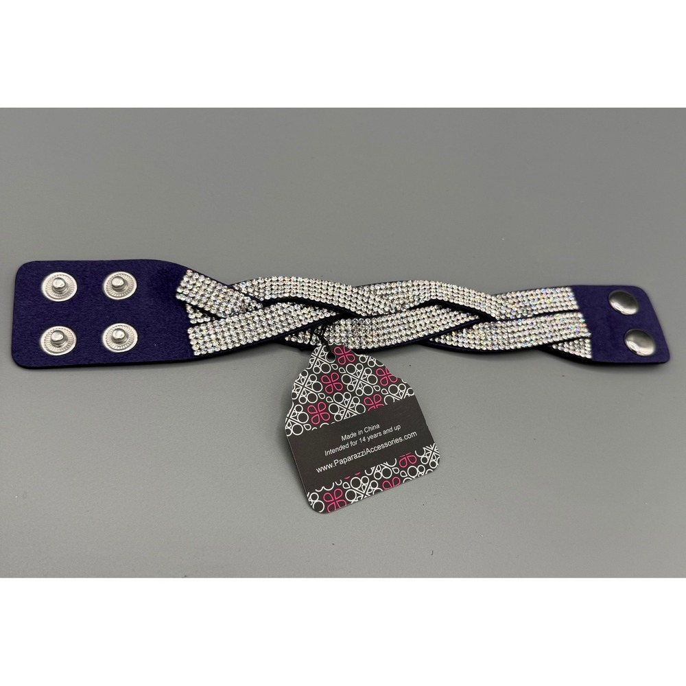 Paparazzi Purple Braided Rhinestone Urban Wrap Bracelet Womens Faux Suede‎ Snaps